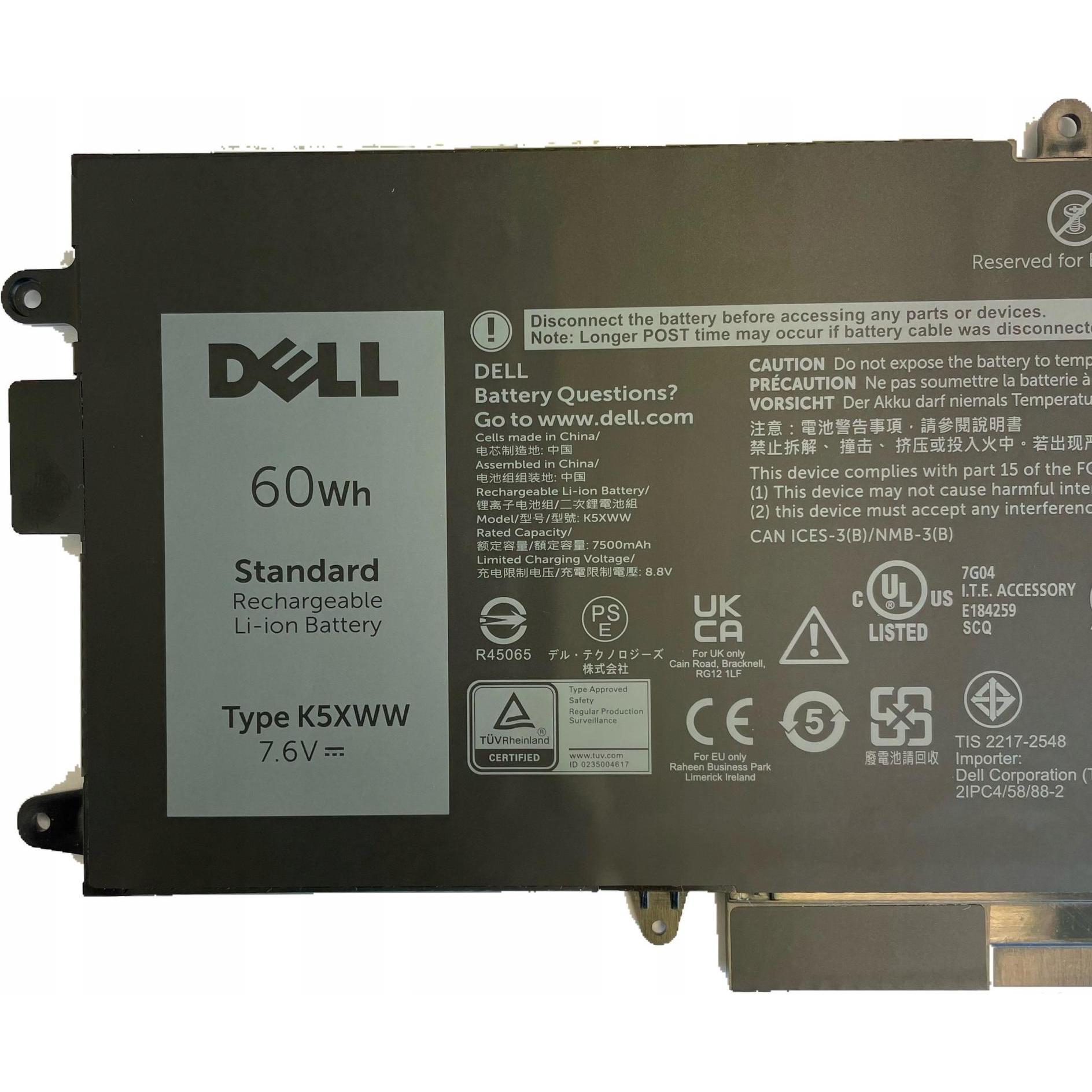 Dell Battery, 60WHR, 4 Cell (4 Zellen, 7500 mAh), Notebook Akku