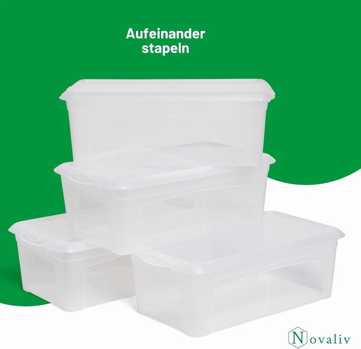 Produktbild Novaliv 2x Aufbewahrungsbox durchsichtig mit Deckel 5L Nestbar stapelbare Plastikbox mit Clipverschluss Kuns (19 cm, 5 l, 2x)
