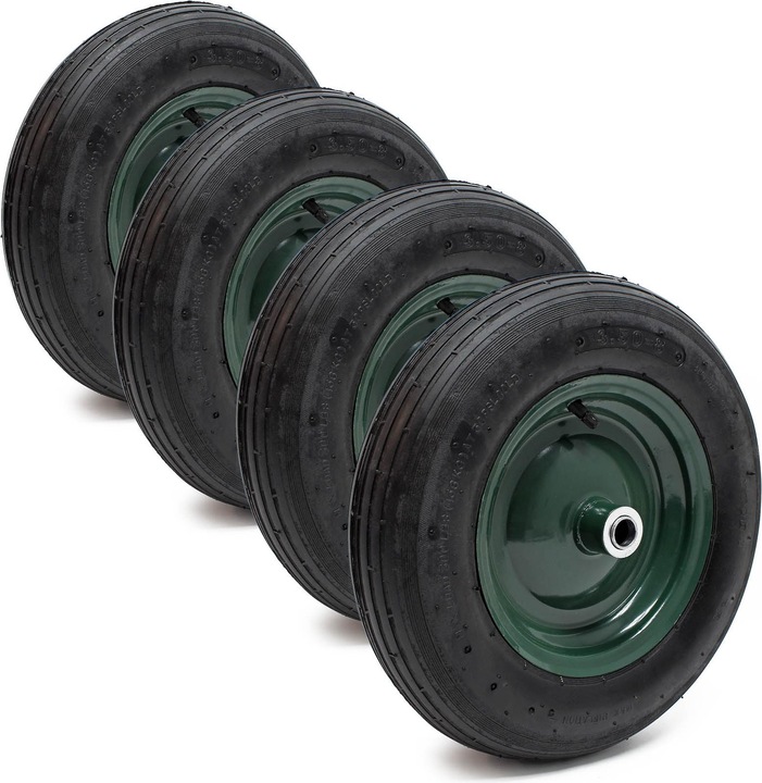 Image du produit Wiltec Set 4 roues complètes Brouette 3.50-8 Pneu Jante Gonflage Air Pneumatique (130 kg)