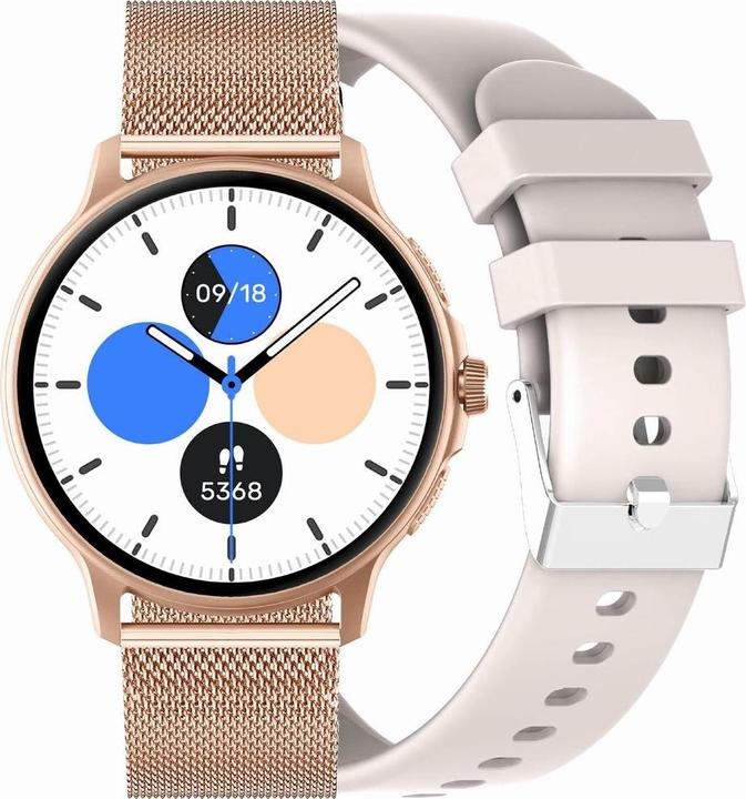Gravity GT12-5 Damen-Smartwatch, graues Silikonarmband + Roségold-Armband