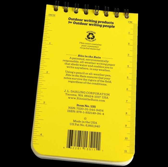 Image du produit Rite in the Rain Carnet de notes tout temps Standard 135 (7.6 x 12.7 cm, Quadrillé, Couverture rigide)