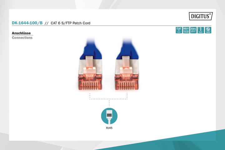 Produktbild Digitus CAT 6 S-FTP Patchkabel Cu LSZH AWG 27/7 Länge 10 m Farbe Blau (S/FTP, CAT6, 10 m)