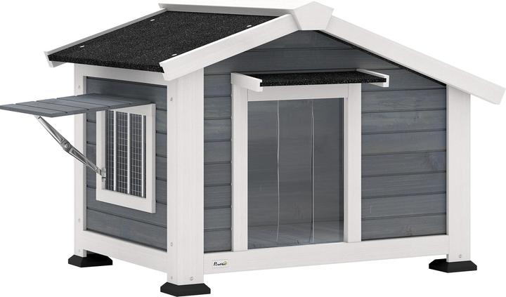 PawHut Hundehütte Tannenholz, Metall Grau (Hundehütte, Hundezwinger)