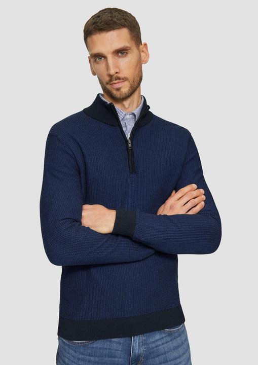 Produktbild s.Oliver Strickpullover Strickpullover mit Troyer-Kragen und Bi-Color-Struktur (M)