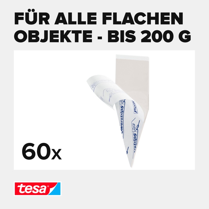 Produktbild tesa 3x Powerstrips POSTER, 200g Halteleistung, 60x doppelseitige Klebestreifen