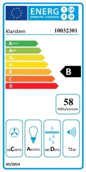 Energie-Label Klarstein Barett Inselabzugshaube Silber (Unterbauhaube)