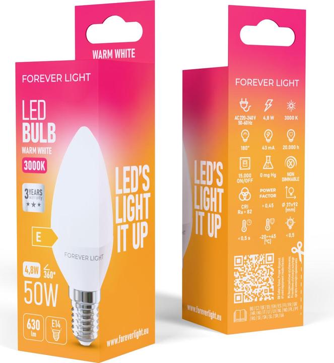 Image du produit Forever Light LED Bulb E14 C37 4.8W 630lm 3000K class E (E14, 630 lm)