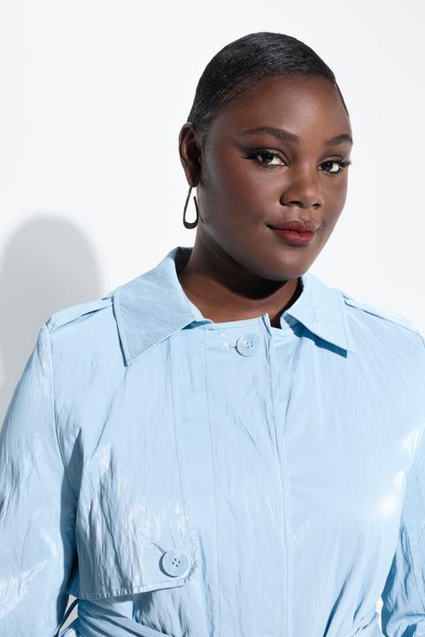 Image du produit Ulla Popken Trench-coat coupe évasée, col chemise et ceinture nouée, reflets métalliques (50, 52)