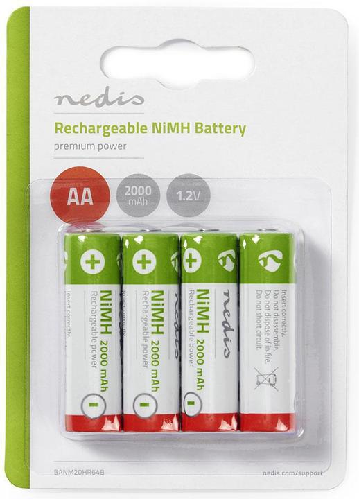 Actual product image Nedis Rechargeable NI-MH battery AA - 1.20 V - NiMH - AA - Rechargeable - 2000 mAh - pre-charged (4 pcs., AA, 2000 mAh)