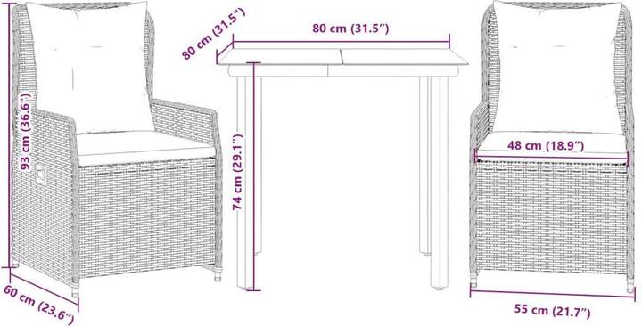 Actual product image vidaXL Garten Essgruppe (80 x 80 x 74 cm)