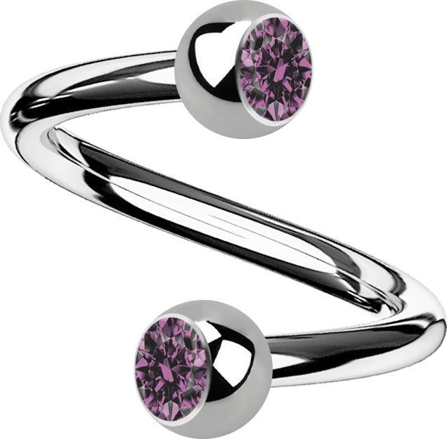 Actual product image Star Piercing Micro Spirale silber mit zwei Kugeln Kristall hellviolett (without brass, Titanium)