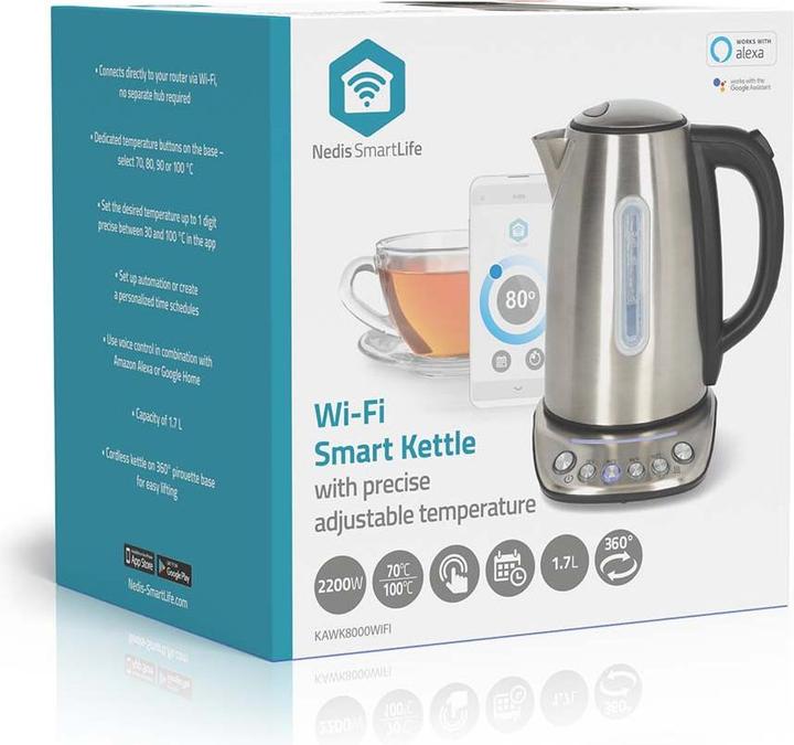 Produktbild Nedis SmartLife Wasserkocher Wi-Fi | 1,70 l | Edelstahl | 70,80,90,100 °C | Temperaturanzeige | Um 3 (1.70 l)