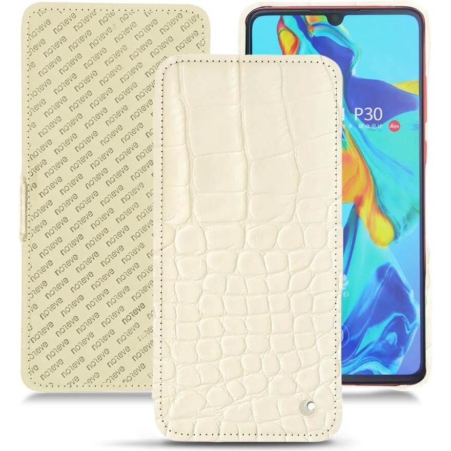 Noreve Lederschutzhülle horizontal (Huawei P30), Smartphone Hülle, Weiss