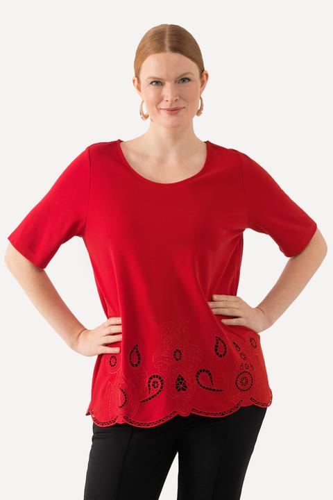 Produktbild Ulla Popken T-Shirt, Stickerei, Wellensaum, Rundhals, Halbarm (42, 44)