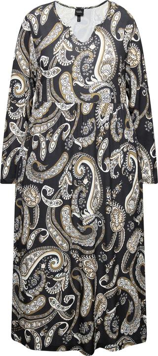 Actual product image Ulla Popken Matte Jersey Paisley Long Sleeve Notch Neckline Dress (50, 52)