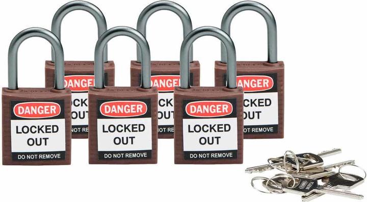 Actual product image Brady Compact nylon security lock, brown, 25 mm shackle height, 4.7 mm aluminium shackle (key retaining