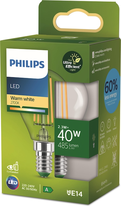 Actual product image Philips Ultra Efficient (E14, 2.30 W, 485 lm, 1 x, A)