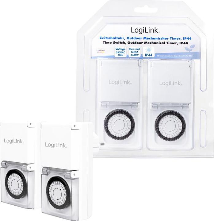 Actual product image LogiLink Mechanical timer, set of 2, IP44, white