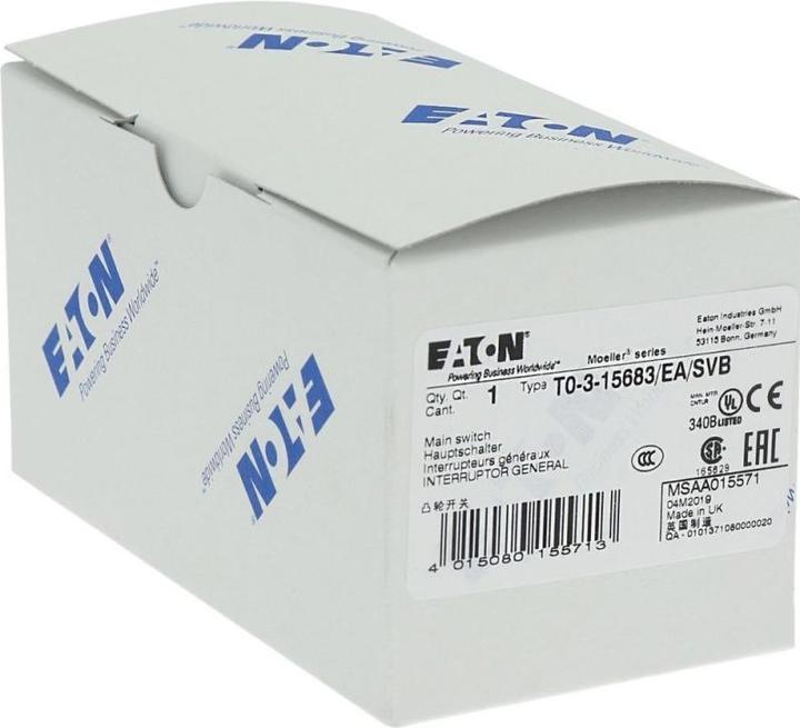 Actual product image Eaton Main switch, T0, 20 A, built-in, 3 15571