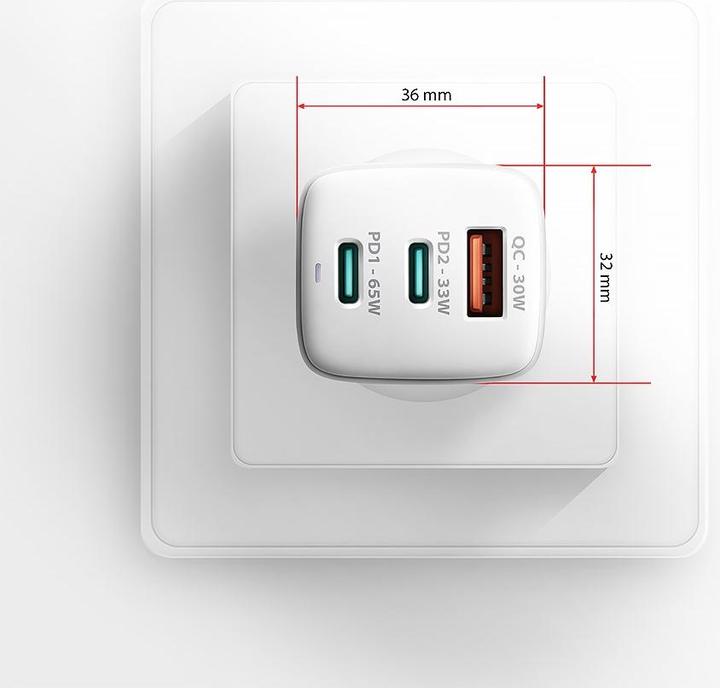 Image du produit Axagon ACU-DPQ65W, GaN nabíječka do sítě, 3x port (USB-A + dual USB-C), PD3.0/QC4+/PPS/Apple (65 W)