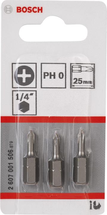 Actual product image Bosch Professional Zubehör Screwdriver bit extra hard PH 0, 25 mm, pack of 3 (Cross Phillips PH M0)