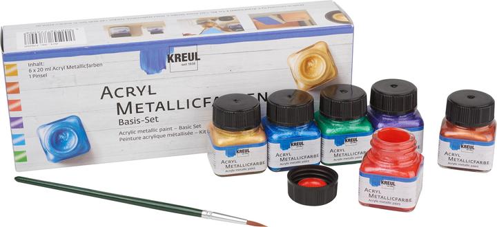 Actual product image Kreul acrylic metallic colours, basic set, 6 x 20 ml (Blue, Gold, Violet, Green, Red, Copper, 120 ml)