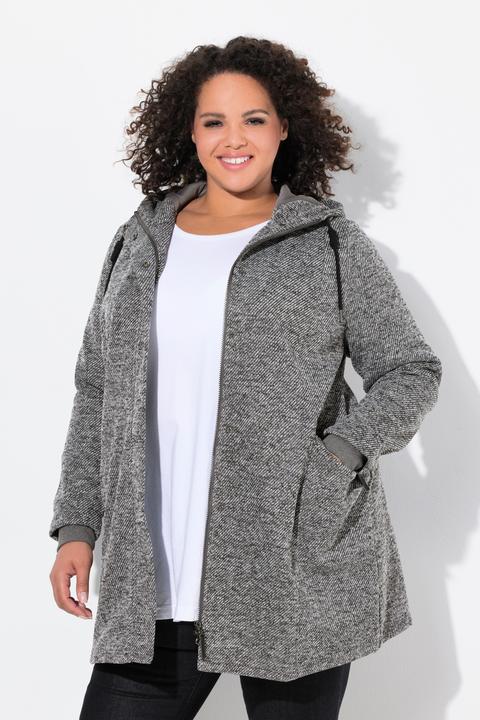 Immagine prodotto Ulla Popken Giacca in maglia e pile con cappuccio, tasche con zip e cerniera a cursore doppio (42, 44)