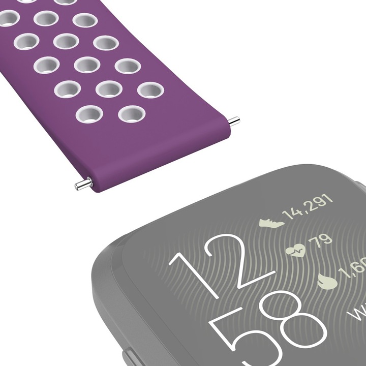 Produktbild Hama Silikon-Sportarmband für Fitbit Versa2/Versa/Versa Lite, lila/grau, univ. (Silikon, Rostfreier Stahl, Versa Lite, Versa)