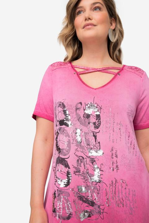 Produktbild Miamoda T-Shirt, V-Ausschnitt mit Zierbändern, Halbarm, Saum zum Binden (48)
