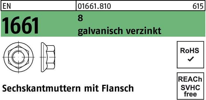 Produktbild Sechskantmutter EN 1661 m.Flansch M 16 8 galvanisch verzinkt (M16)