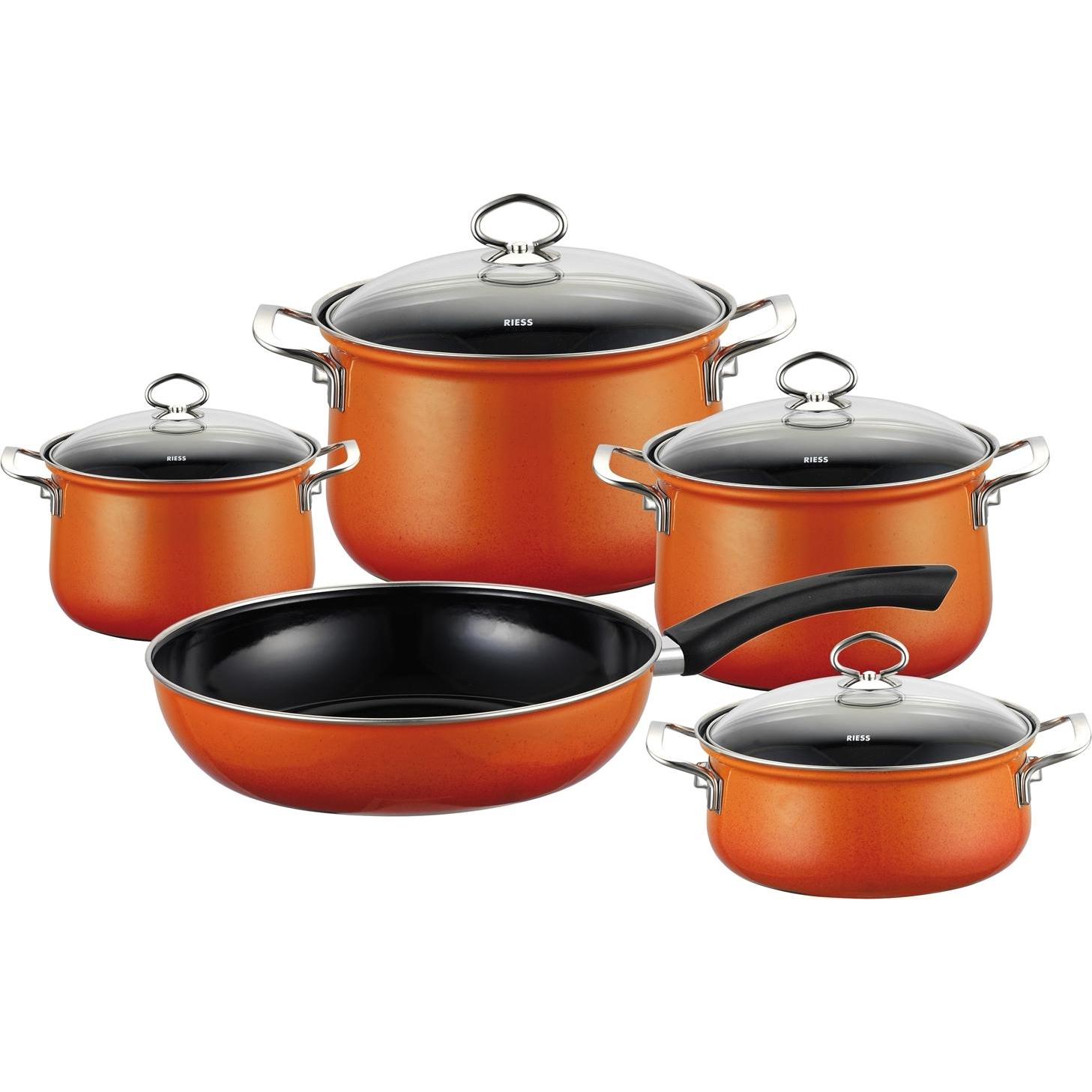 Riess Emailset 5-teilig, Pfanne + Kochtopf, Rot