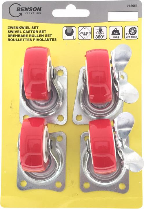 Immagine prodotto Benson Set ruote piroettanti 4x50mm rosso, 2x con freno