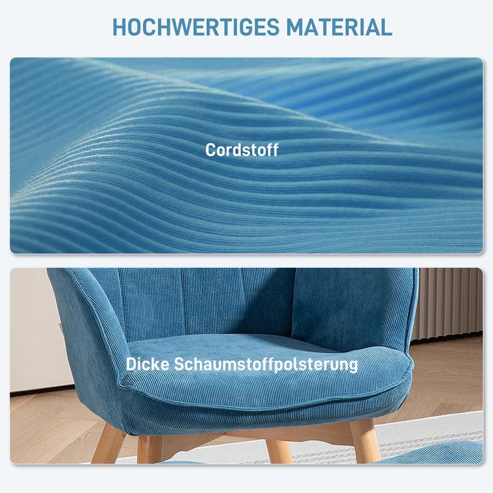 Immagine prodotto Homcom Ohrensessel mit Hocker Kord Blau