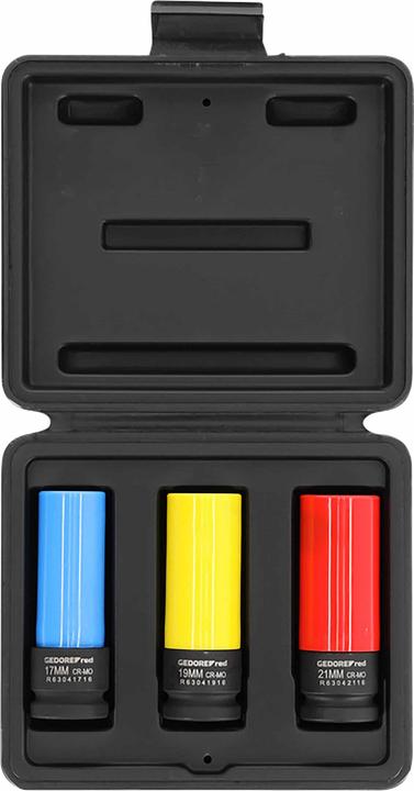 Actual product image Gedore Red Power spanner socket set 1/2 with protective sleeve 17. 19 & 21 mm (17 mm, 21 mm, 18 mm, 20 mm, 19 mm)