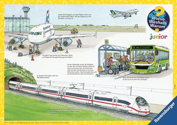 Productafbeelding Ravensburger Kinderpuzzel - 12004039 Reizen met bus, trein en vliegtuig - mijn eerste puzzel met 3x6 (18 onderdelen)