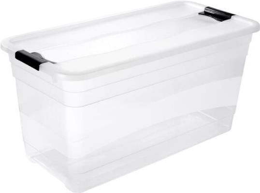 Produktbild keeeper Aufbewahrungsbox "cornelia", 83 Liter, transparent Box und Deckel: transparent / Clips: schwarz (83 l)