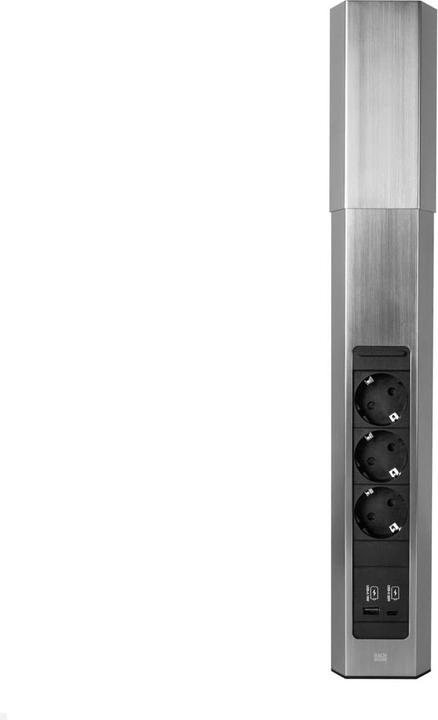 Actual product image Bachmann CASIA 2 3x socket 1x USB charger A/C (932.006) stainless steel look, long (3x, CEE 7/3, 2 m)