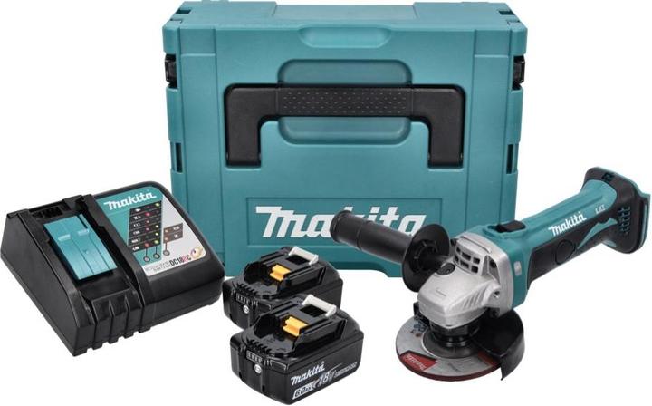 Produktbild Makita DGA 452 RGJ Akku Winkelschleifer 18 V 115 mm + 2x Akku 6,0 Ah + Ladegerät + Makpac (115 mm)