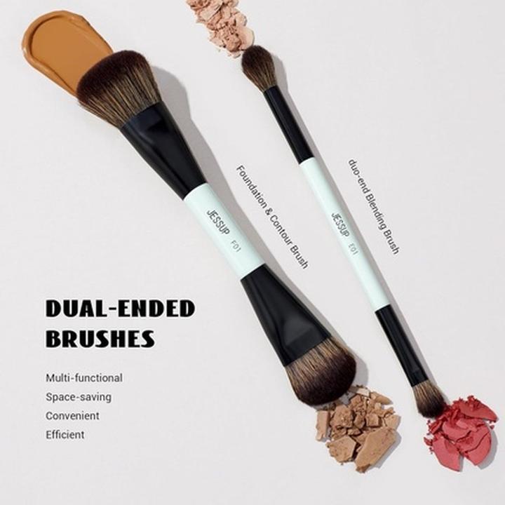 Actual product image Jessup Makeup Brush Set Double Ended Brushes for Foundation Contour Dual Eye Blending Multi-function (Foundation)