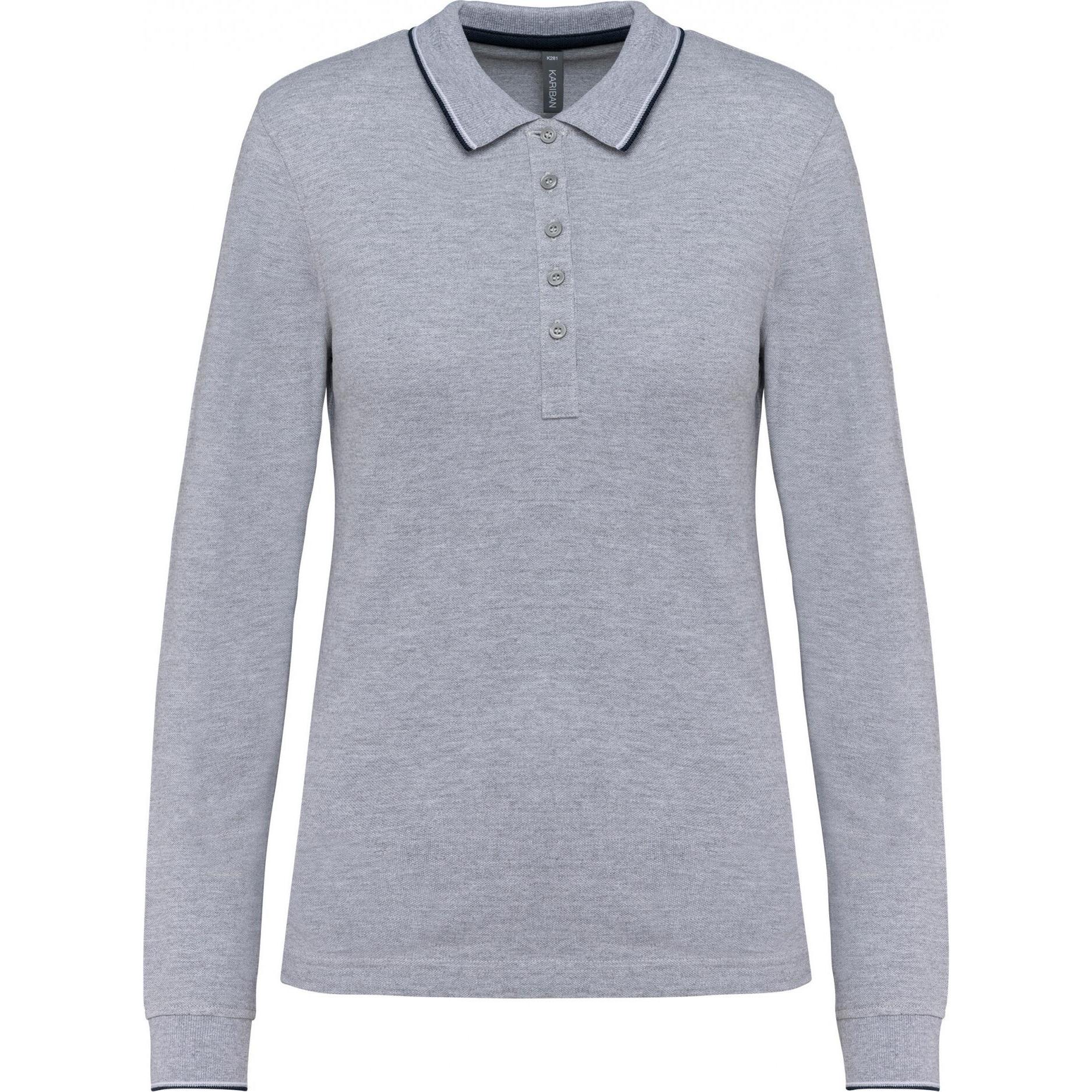 Kariban, Damen, Shirt, Polo-Shirt aus Piqué-Strick langarm, Damen, Grau, (XL)
