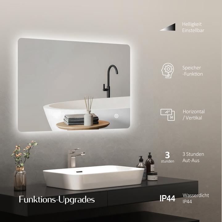Actual product image Emke Bathroom Mirror With Lighting 80*60cm, 3 Colour Temperatures (3000K-6500K)&Dimmable,Touch Switch