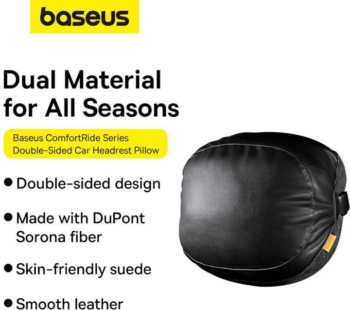 Actual product image Baseus Double sided Car Headrest Mounted Pillow Comfort Ride (black)