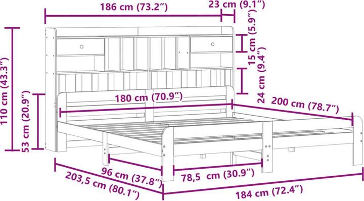 Image du produit vidaXL Bett mit Regal (180 x 200 cm)