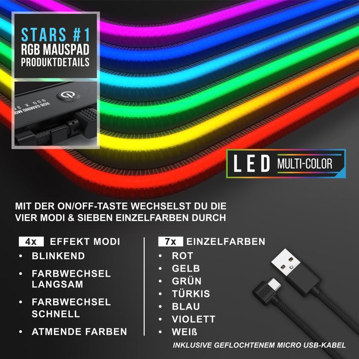 Image du produit CSL Tapis de souris RGB Gaming, Sous-mains de bureau 800 x 300 mm Tapis de souris XL - LED Multi Color (XL)