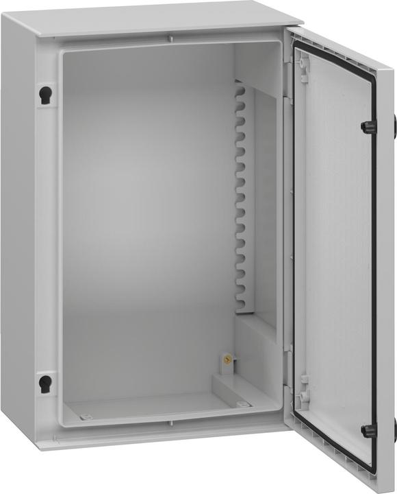 Actual product image Schneider Electric Polyester enclosure PLM wall mounting, with Bakelite mounting plate H647xW436xD250mm IP66 NSYPLM64BG