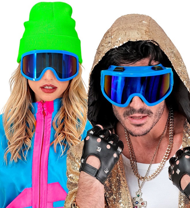 Actual product image Widmann Neon blue 80s ski goggles