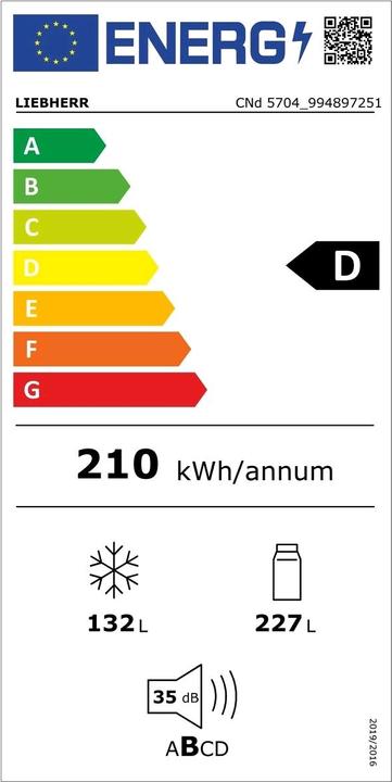 Energie-Label Liebherr Kühl-Gefrierkombination CNd 5704 Pure Rechts/Wechselbar (359 l)