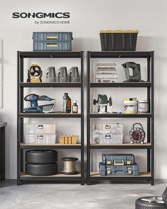 Immagine prodotto Songmics Schwerlastregale Stahlgestell Verstellbare Ablagen, 40 x 90 x 180 cm, Schwarz