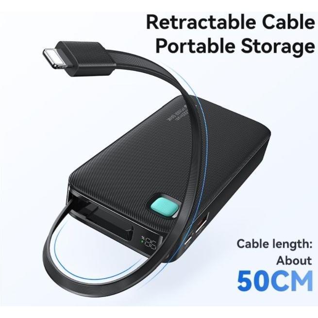 Thumbnail - Usams Powerbank ze zwijanym kablem USB-C Retractable 10000 mAh PD 20W Fast Charge XY Series czarny/b (10000 mAh, 50 W, 5...