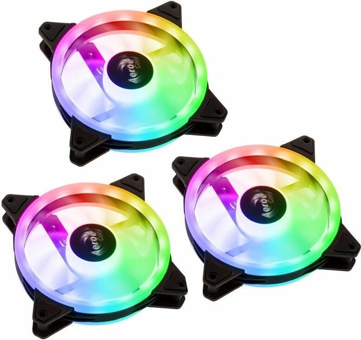 Produktbild AeroCool DUO12PRO Kit 3xLüfter 12cm ARGB LED Dual Ring Antivibration 6 Pins Schwarz (120 mm, 3 x)